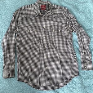 Luck Brand wester style snap down black and white plaid shirt